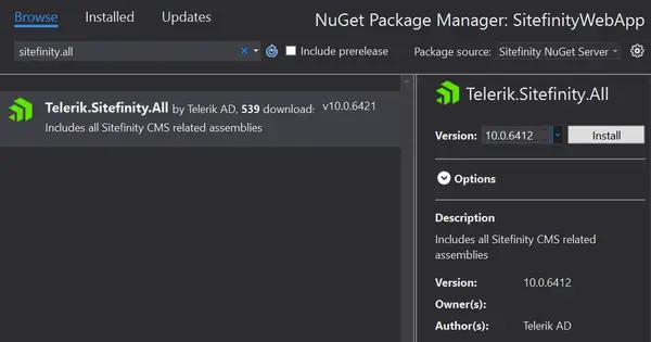 Migrate Sitefinity assembly references from bin to NuGet packages.